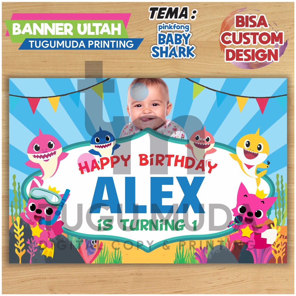 Cetak Banner|Backdrop|Spanduk Ultah/Birthday/Ulang Tahun Anak - BABY SHARK