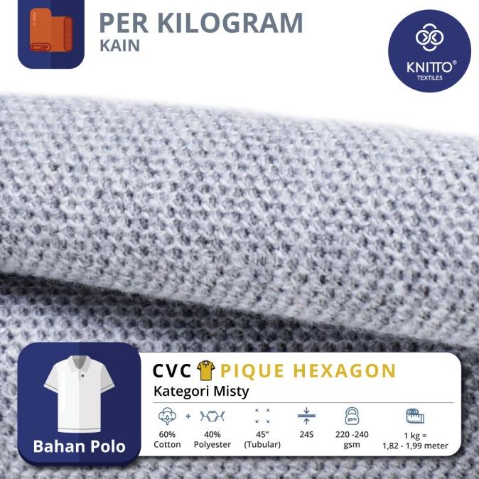 KAIN CVC PIQUE HEXAGON 24S MISTY M71 PUTIH BLUISH (BAHAN KAOS)