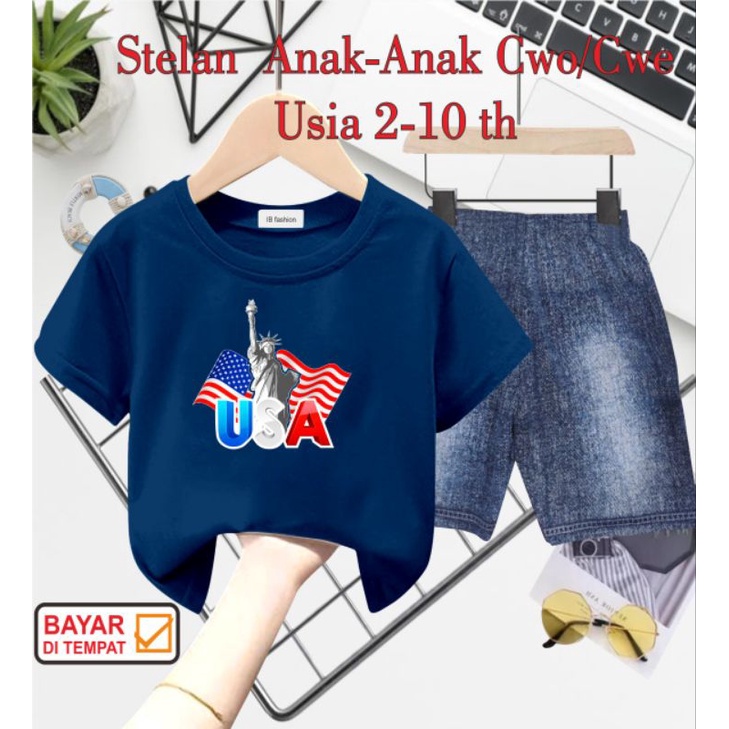 ((IB))SETELAN ANAK UNISEX SEMI JEANS/USA DIGITAL SABLON