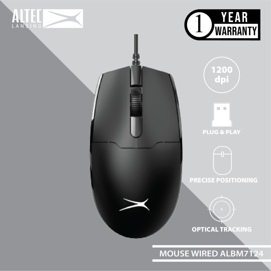 Mouse altec lansing wired usb 2.0 optical 1200dpi 3d for office gaming laptop pc cpu albm-7124 albm7124
