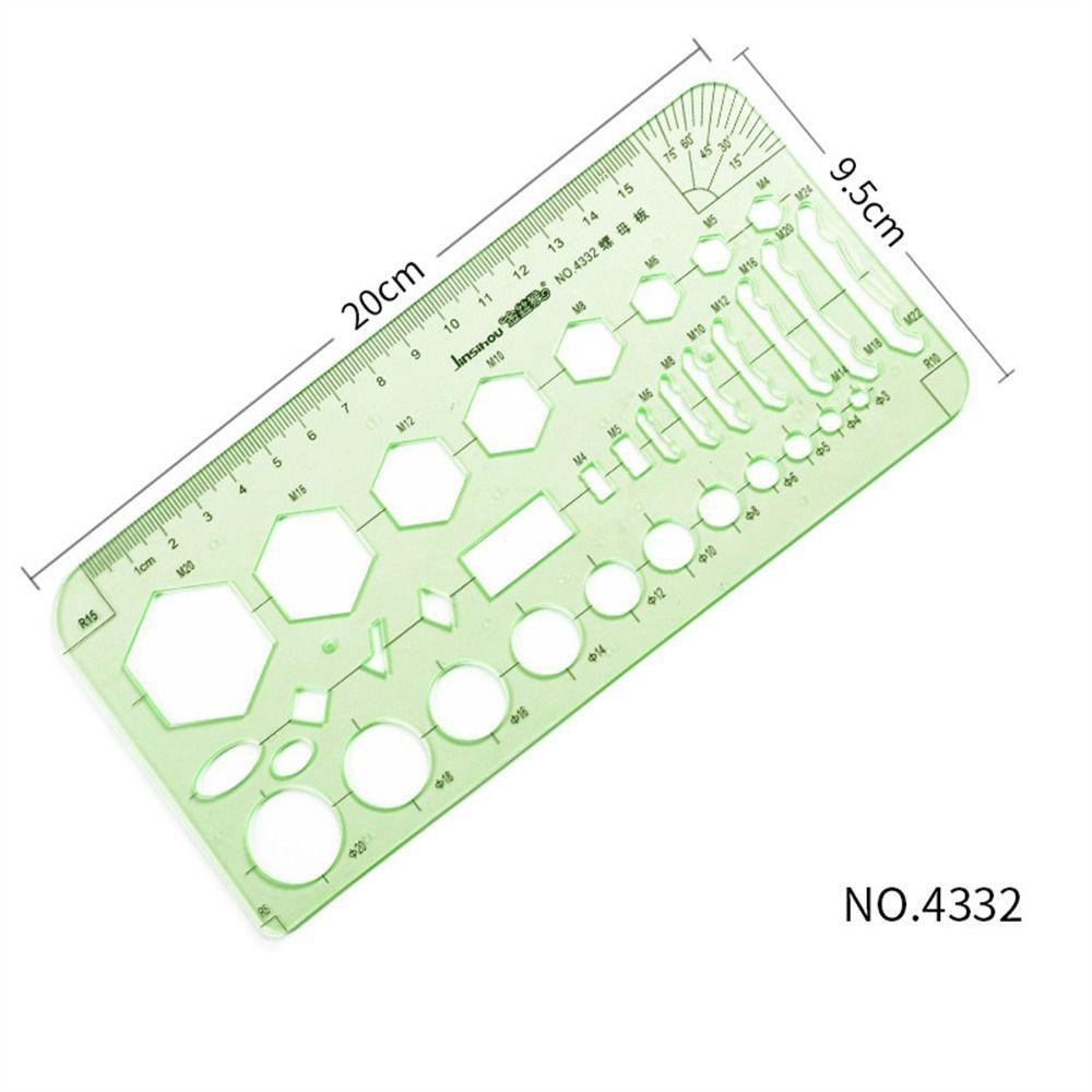 Lanfy Penggaris Template Perlengkapan Kantor Alat Tulis Lingkaran Multi Berbentuk Stensil Hijau Penggaris Geometris