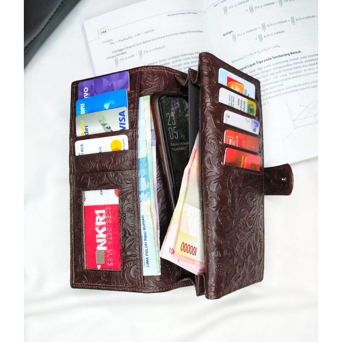 Dompet kulit wanita Nara full kulit sapi asli motif batik-COD