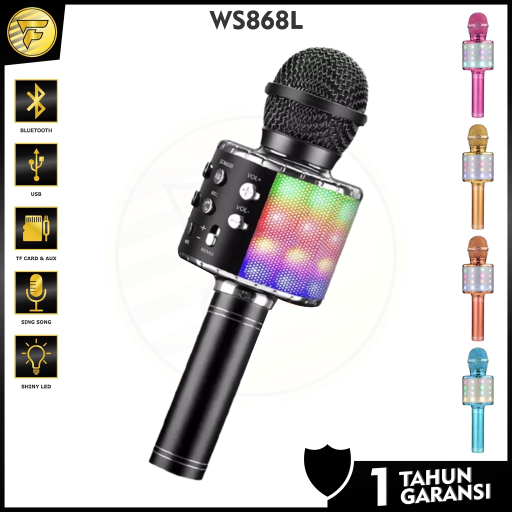 WS868L LED Speaker &amp; Microphone Bluetooth Karaoke wireles portable Speaker Smule dewasa anak