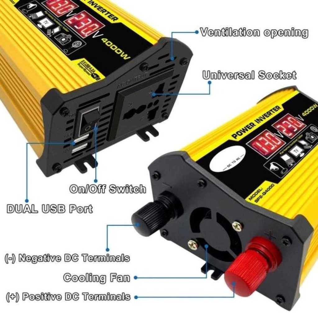 Power Inverter Mobil Portable Pengubah Arus DC 12V to AC 220V 4000W