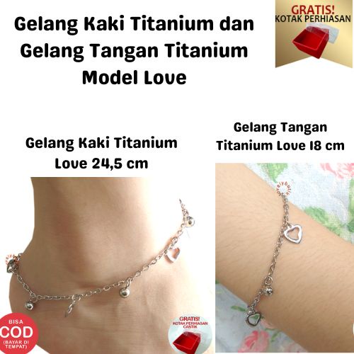 Gelang Tangan Wanita Titanium anti karat Love Gelang Kaki Anti Luntur Model Terbaru Bonus Kotak Perhiasan - Lovelybutik