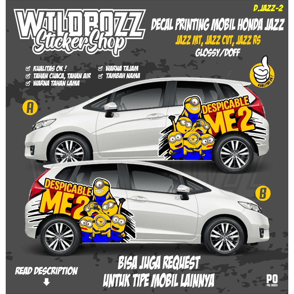 decal printing mobil honda jazz MT/ jazz CVT/ jazz RS MT/ jazz RS CVT (d.jazz-2) -WILDBOZZ STICKER-