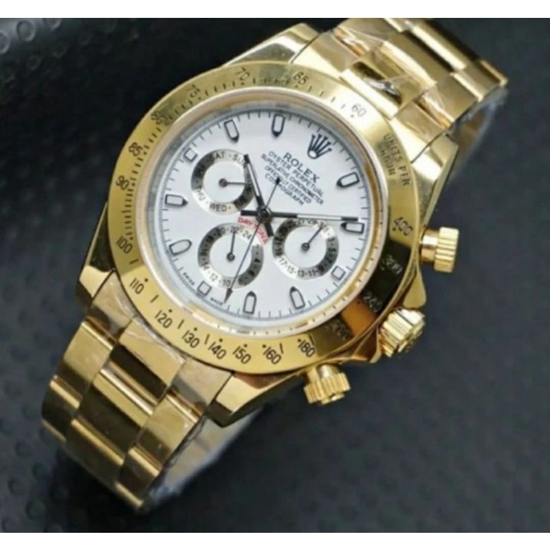 Jam Tangan Rolex Daytona Autometic Warna Gold Plat Putih - Jam Tangan Rolex Daytona
