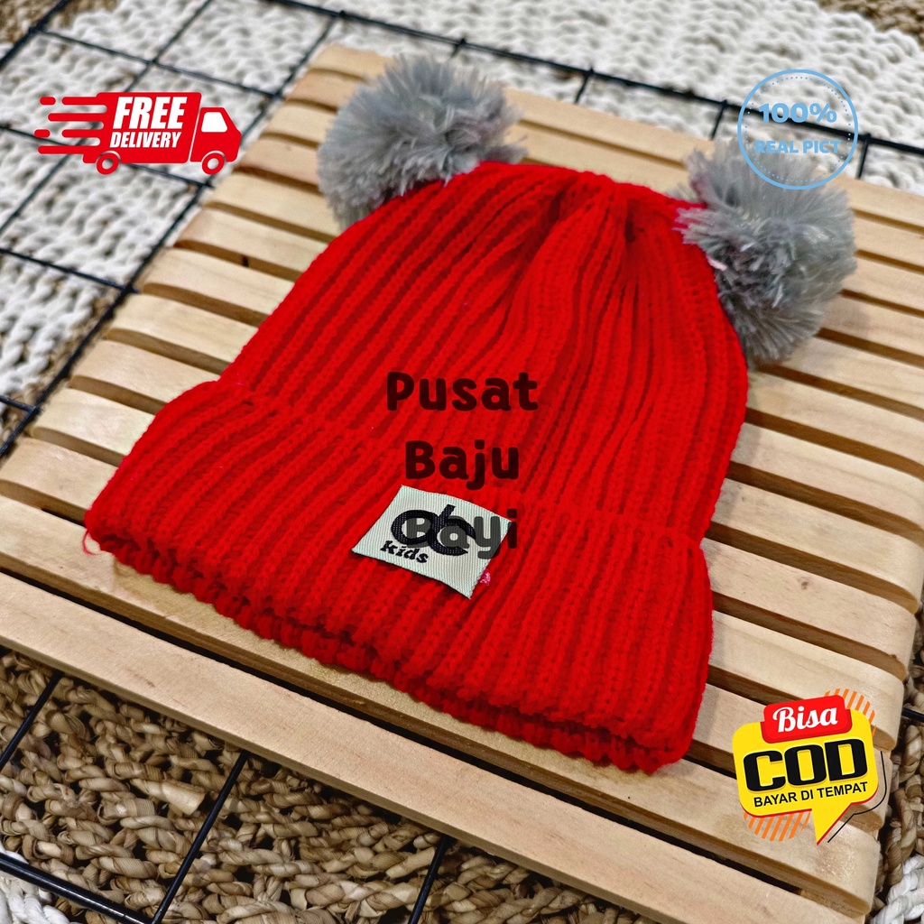 Topi Rajut Premium Kupluk Bayi Pom Pom  / Topi Bayi Pom Pom Baby Boy Baby Girl / Kupluk Baby Pompom DC Kids