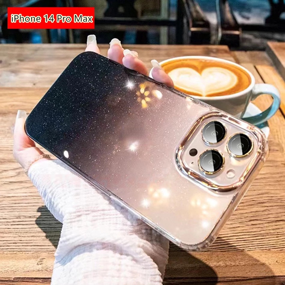 Case Glitter Gradasi Transparan Shockproof Cover iPhone 11 12 13 14 Pro Max X XS XR 7 8 Plus