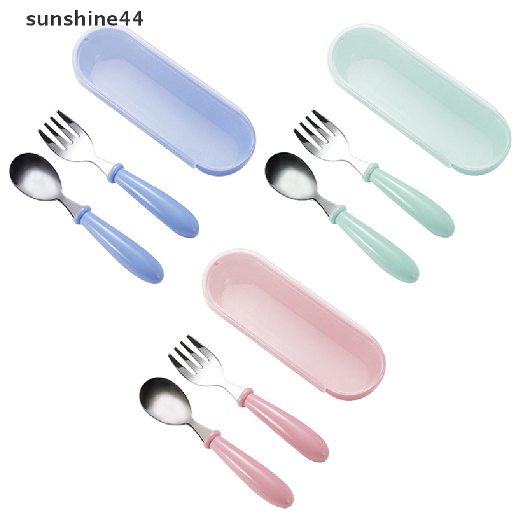 Sunshine Set Sendok + Garpu Stainless Steel Motif Kartun Untuk Bayi / Balita