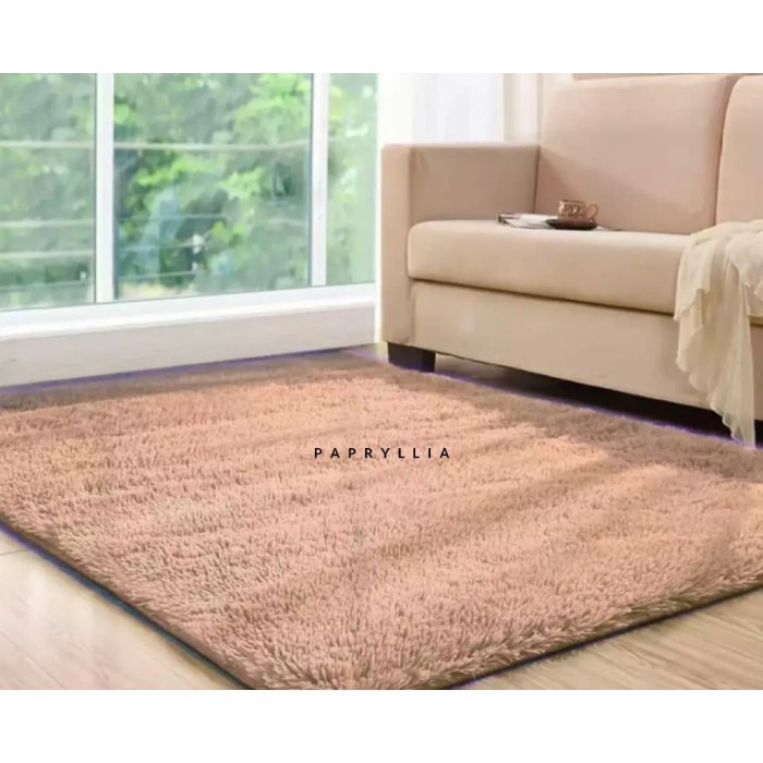 KARPET BULU Karpet Bulu Ukuran 200x150cm Tebal 1cm + Alas Bintik Super Coklat Muda tebal anti slip j