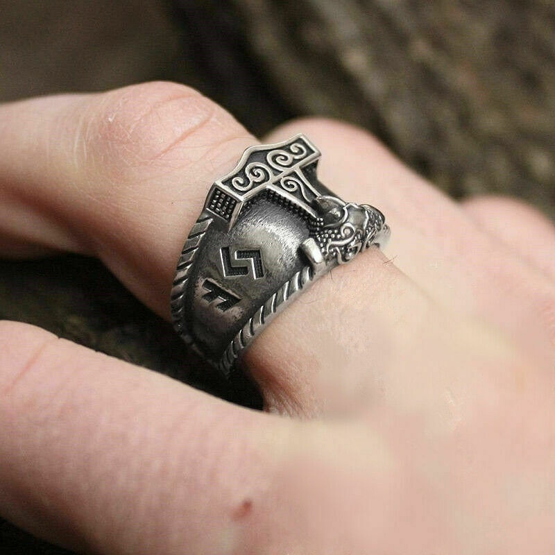 Cincin Pria Desain Palu Viking Gaya Vintage Nordic Rock Untuk Pesta / Hadiah