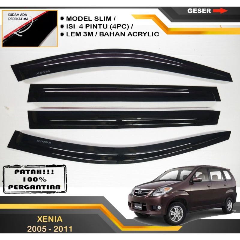 Talang air pintu mobil Xenia lama 2005-2011 Model SLIM CEMBUNG
