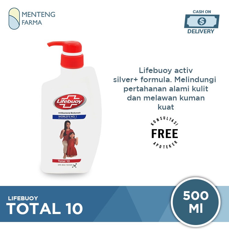 Lifebuoy Sabun Mandi Cair Pump Total 10 500 ML - Sabun Antibakteri ActivSilver