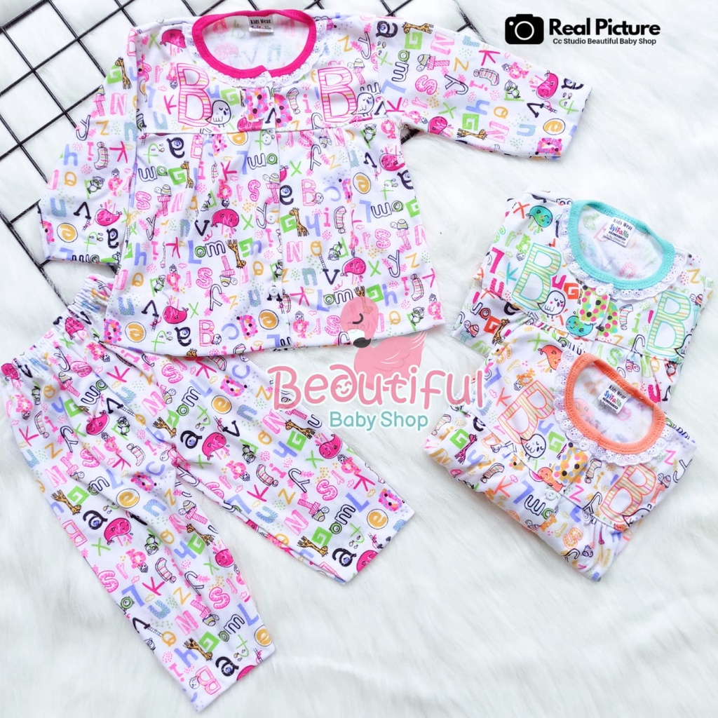 Baby.ou - Setelan Baju Bayi Perempuan Lengan Panjang Celana Panjang Motif Huruf / Setelan Piyama Bayi Perempuan / Baju Bayi Panjang Perempuan / Baju Tidur Bayi Merk Syifana