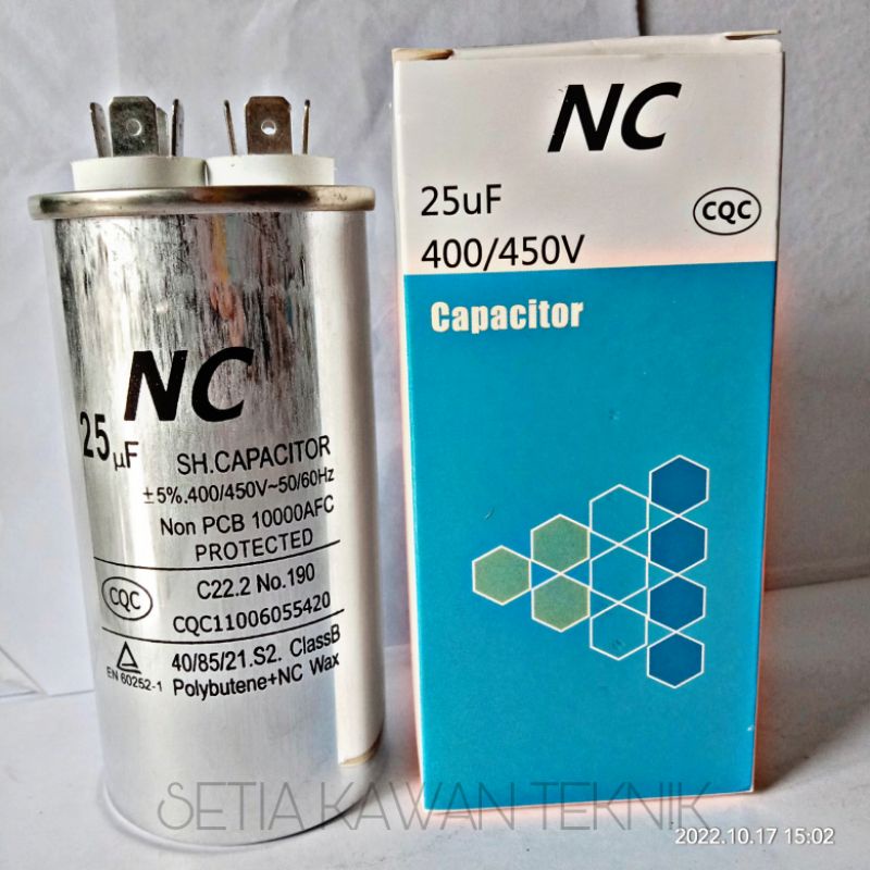 KAPASITOR KOMPRESOR 25UF 400/450V MERK NC