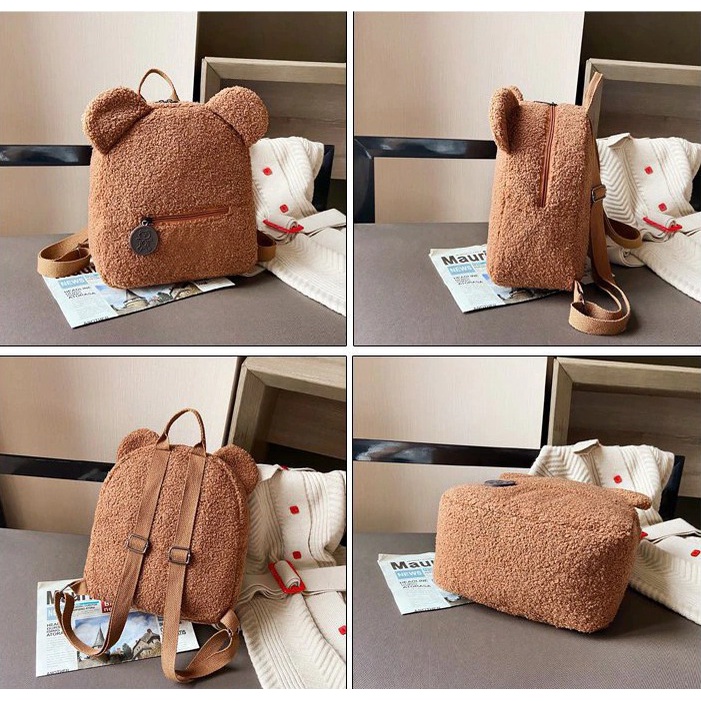 YUKI Backpack Tas Ransel Mini TELINGA Bulu Wanita Remaja Fashion Trend Korea Chikoisme