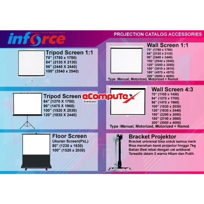 LAYAR PROYEKTOR INFORCE 96'' / TRIPOD SCREEN PROJECTOR 96 INCH 4:3