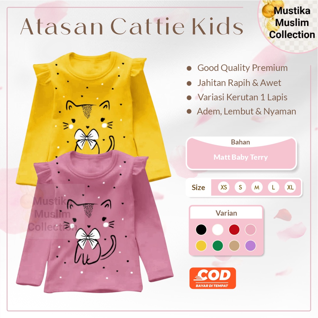 Atasan Kaos Anak Perempuan Lengan Panjang Variasi Kerutan/Atasan Cattie Kids 1-14 Tahun Matt Babyterry