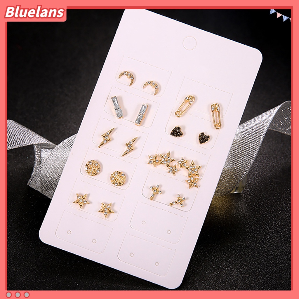 9 Pasang Anting Stud Geometris Bahan Alloy Untuk Dekorasi Ulang Tahun Wanita