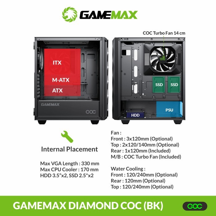 Gamemax Case Diamond Black White COC with COC Turbo Fan