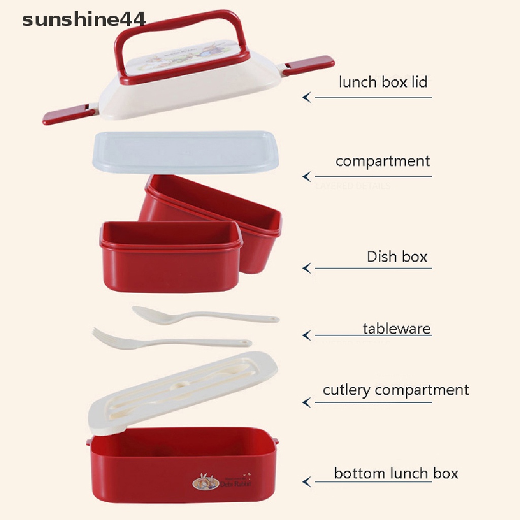 Sunshine Kotak Makan Bento Portable Bahan Plastik Untuk Anak Sekolah / Piknik