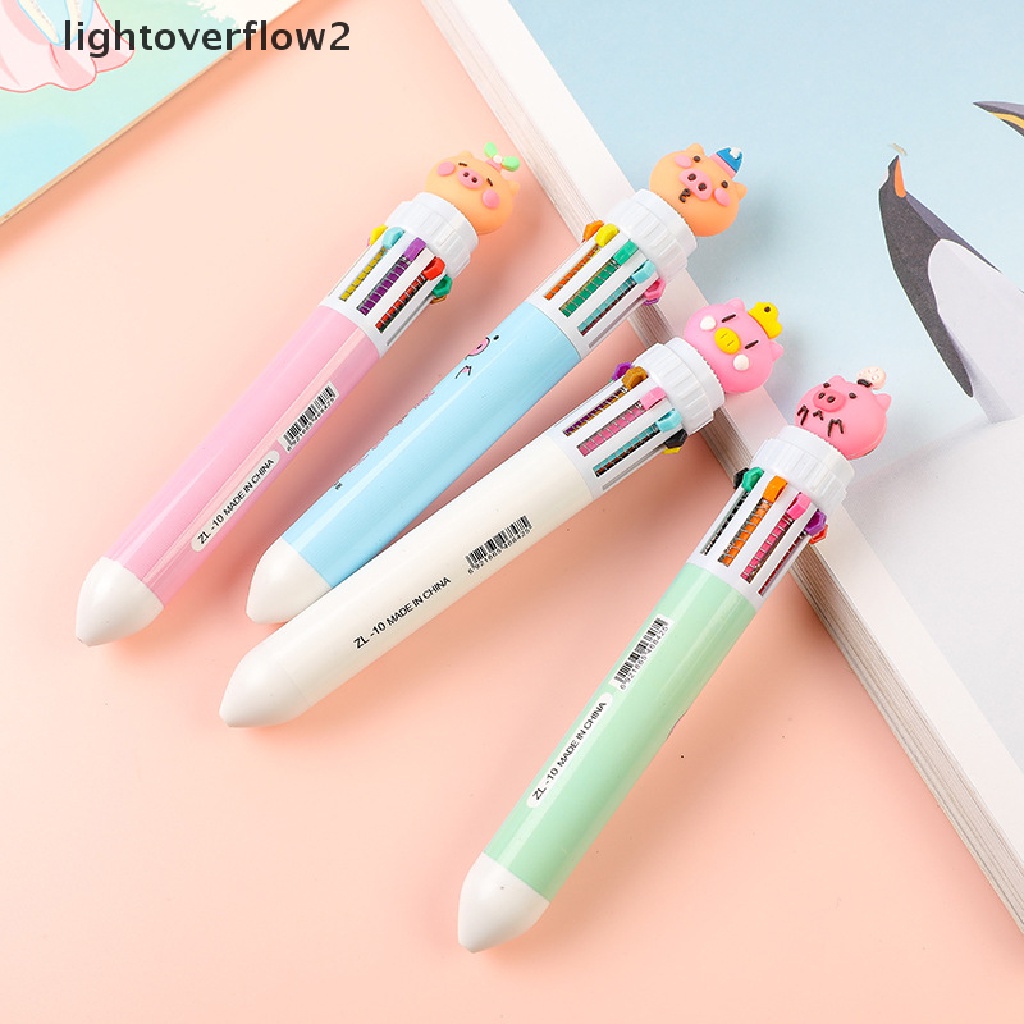 (lightoverflow2) 1pc Pulpen 10 Warna Dengan Hiasan Kartun Hewan