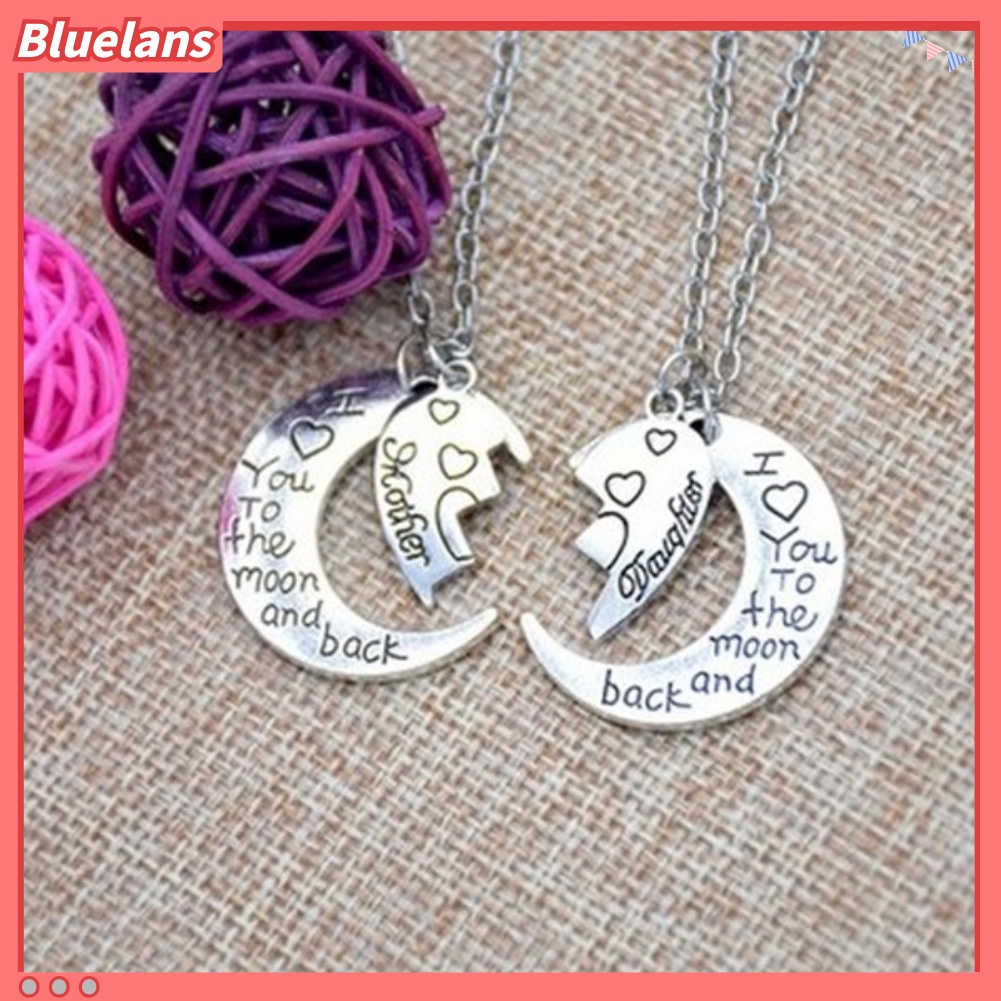 Bluelans 2Pcs I Love You to the Moon and Back Mother Daughter Heart Necklace Pendant Gift