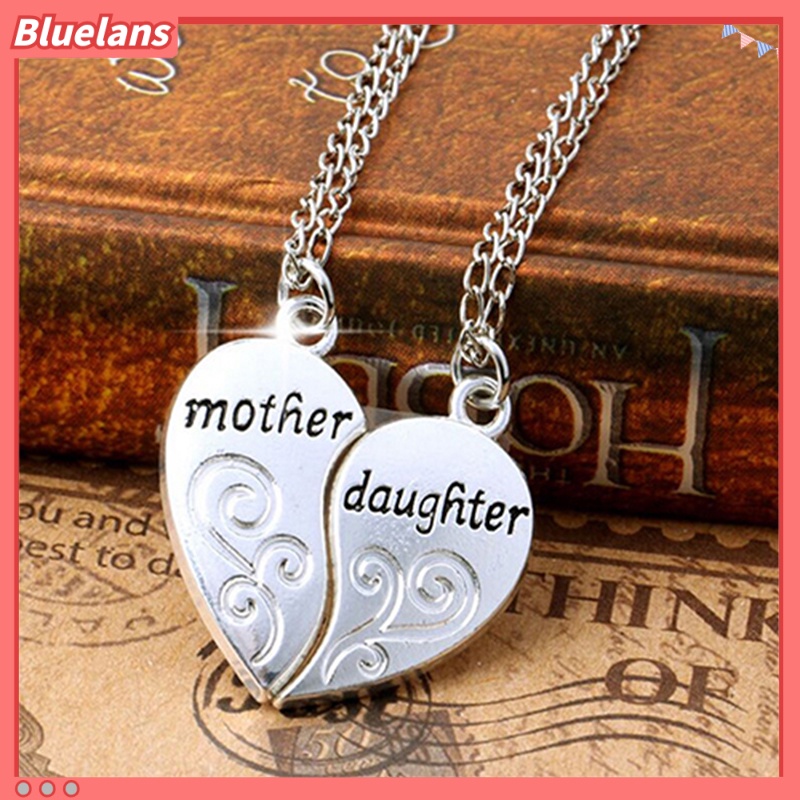 Bluelans 2 Pcs Silver Mom Mother &amp; Daughter Love Heart Pendant Charm Chain Necklace