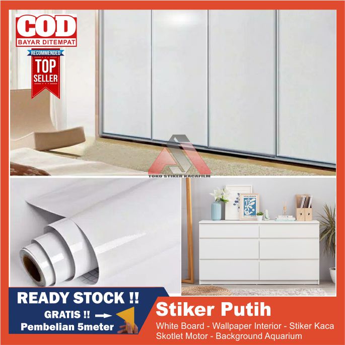 Wallpaper Stiker White Board Warna Putih Polos Anti Air dan Minyak