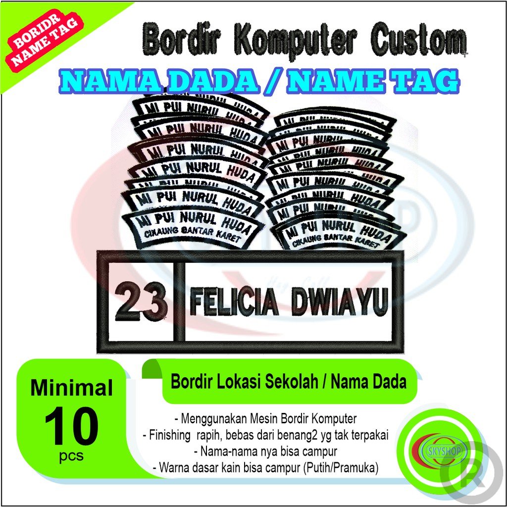 

Bordir Komputer Dada Nama Dada Nomer atau Lokasi Sekolah Bordir Nama Dada