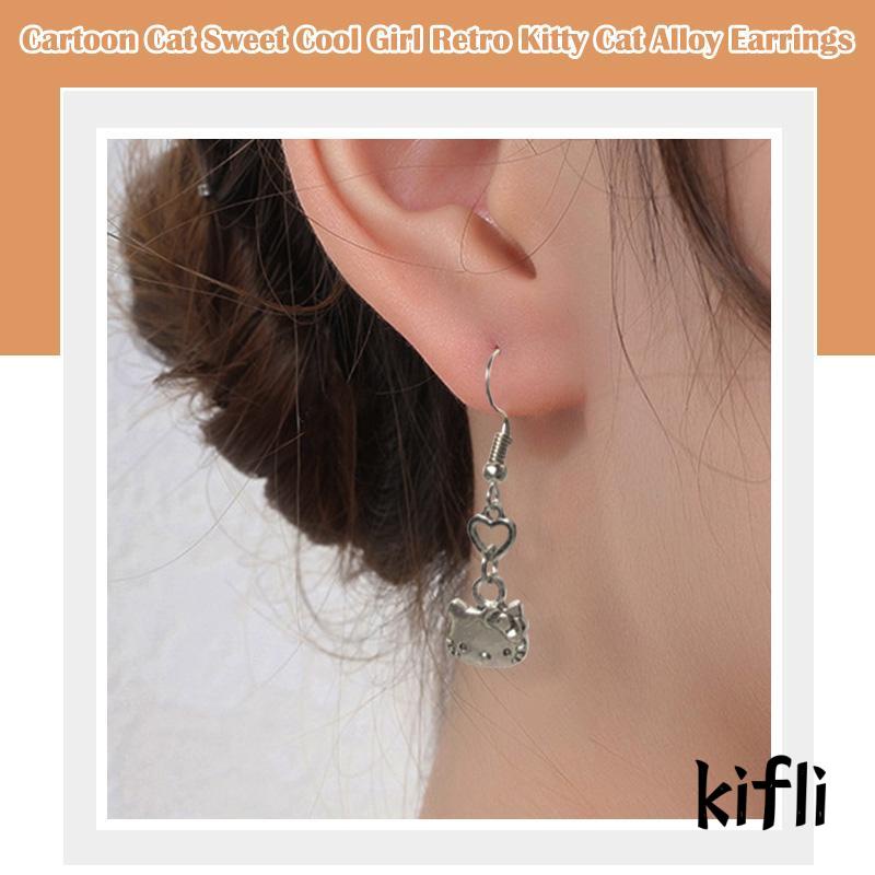 Anting Desain Kartun Kucing Bahan Alloy Gaya Retro Untuk Perempuan