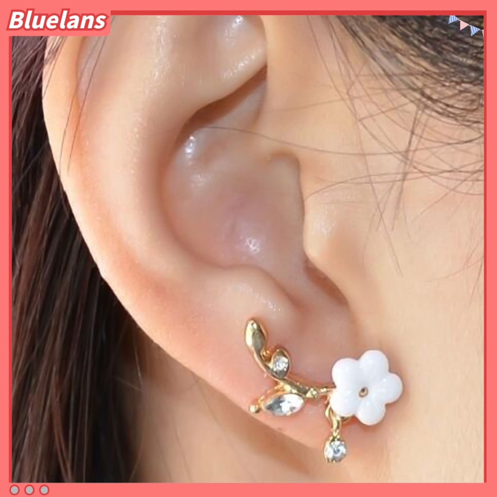 Bluelans Earrings Flower Leaves Shape Design Beautiful Alloy Rhinestone Inlaid Ear Stud