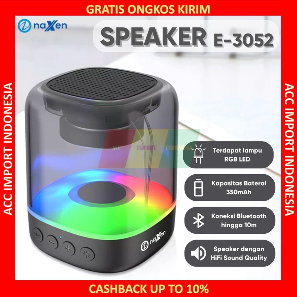 Naxen Speaker Bluetooth Model LED Transparan E-3052 Extra Bass Lampu