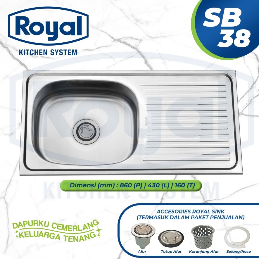 Royal Kitchen Sink SB 38 Wastafel Dapur Bak Cuci Piring Sayap Pengering Stainless Steel SB38