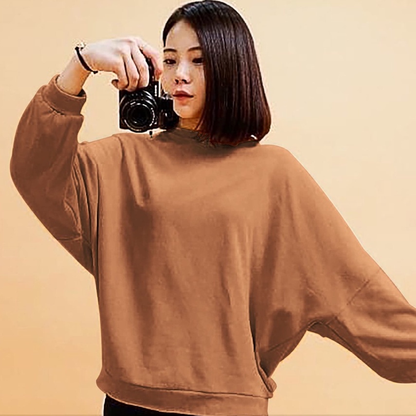 Battwing Sweater Oversize - Outfit Wanita - Allsize Bahan - Bahan Fleece tebal dan lembut