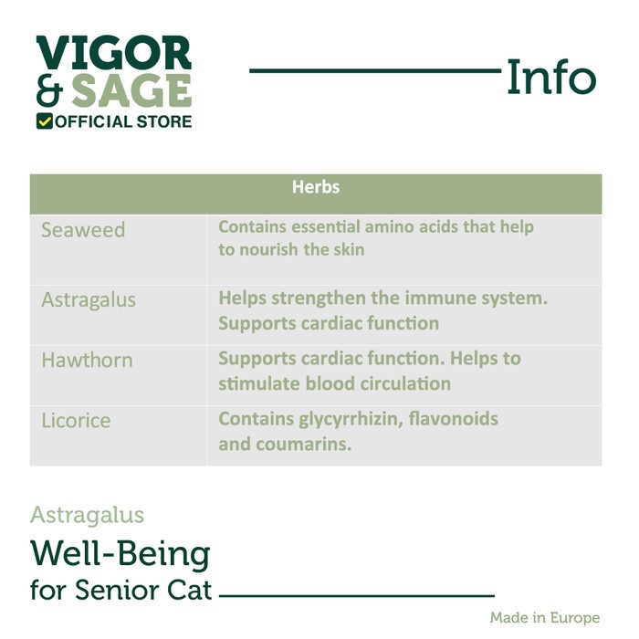 Vigor &amp; Sage Astragalus Well-Being Senior Cat Complete Cat Food 2 kg