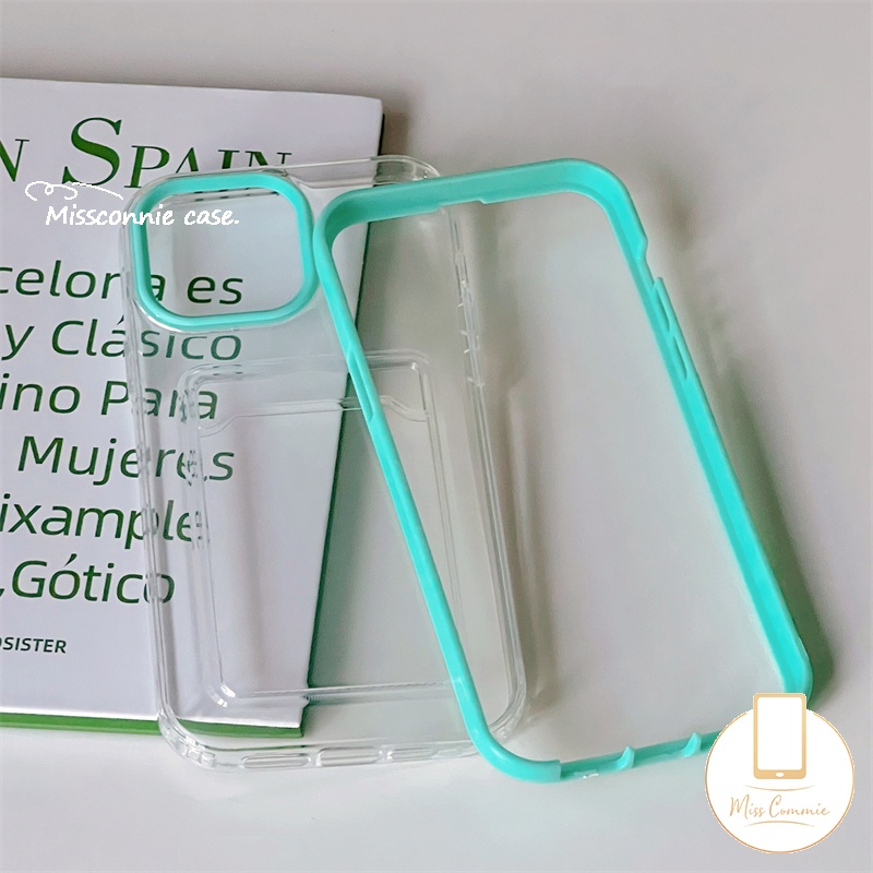 3in1 Soft Case Kartu Kredit Warna Permen Polos Untuk iPhone 7Plus 8Plus XR 11 13 12 14 Pro MAX 7 8 6 6S Plus X XS MAX SE 2020