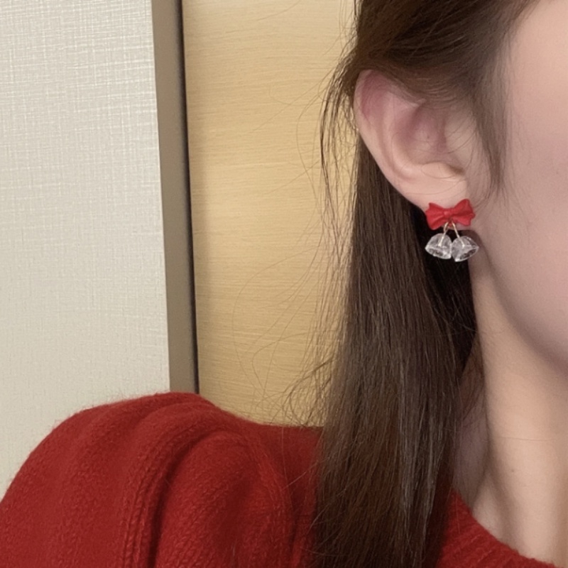 We Flower Lucky Red Bow Crystal Bell Stud Earrings Untuk Wanita Gadis Korea Lucu Ikatan Simpul Anting Keberuntungan Telinga Perhiasan Hadiah