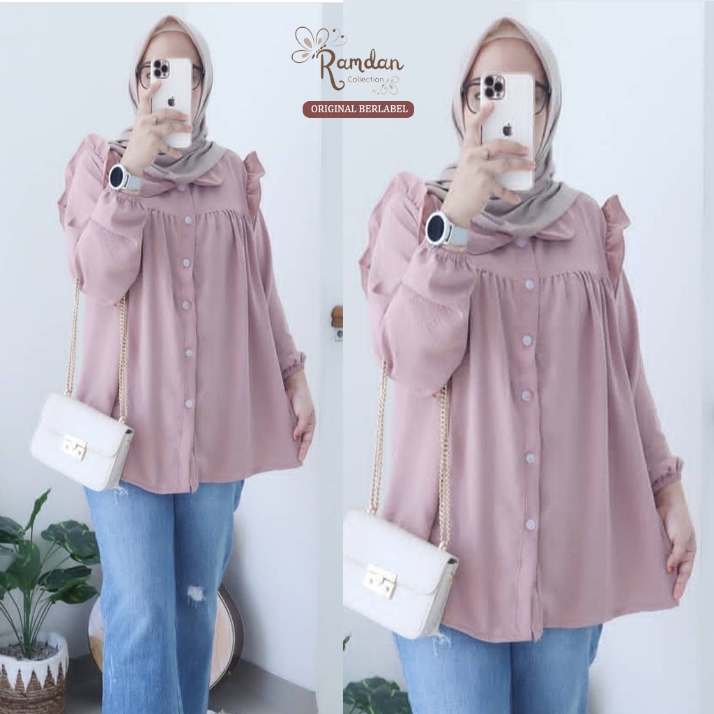 Ramdan Collection | Caleo Blouse Bigsize Jumbo ld 120 L XL XXL XXXL XXXXL 3XL 4XL Cringkel Airflow Premium Atasan Wanita Korean Style Lengan Panjang Kekinian Atasan Import Anak Perempuan Fashion Muslim Bahan Rayon Baju Wanita