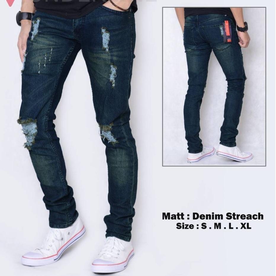 Harga Bersaing--Celana Jeans sobek Pria Lelaki Dewasa Pensil Skinny Stretch Melar/Ripped jeans Jeans