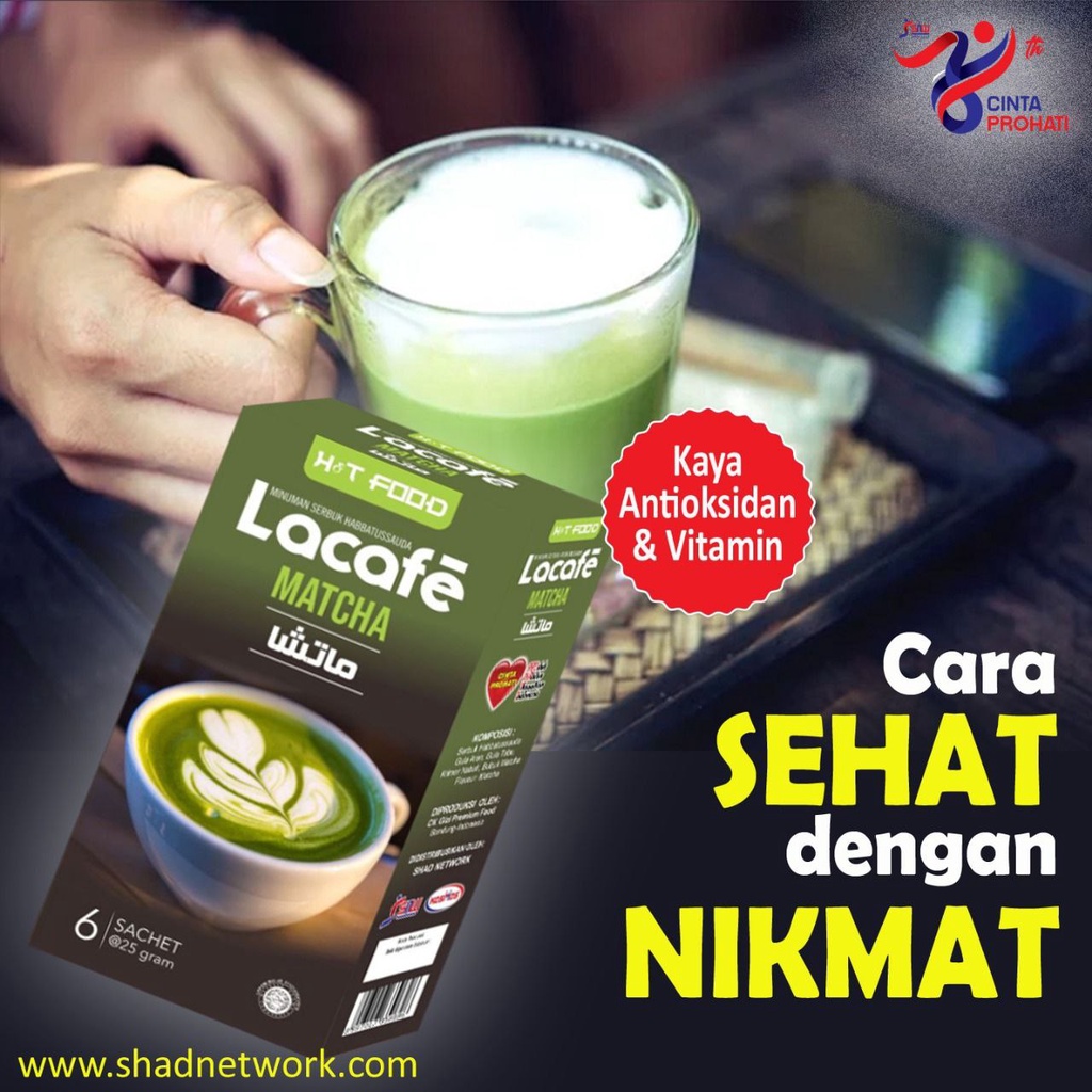 

Lacafe Matcha H&T FOOD @6sachet | Minuman Matcha dengan Serbuk Habbatussauda Menyegarkan dan Menyehatkan