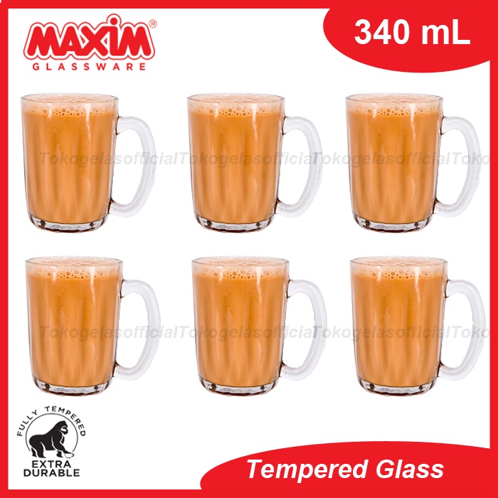 1 Set Isi 6 Pcs Gelas Mug Kopitiam - Gelas Teh Tarik - Gelas Kaca Tempered - Gelas Kopi - Gelas Cafe