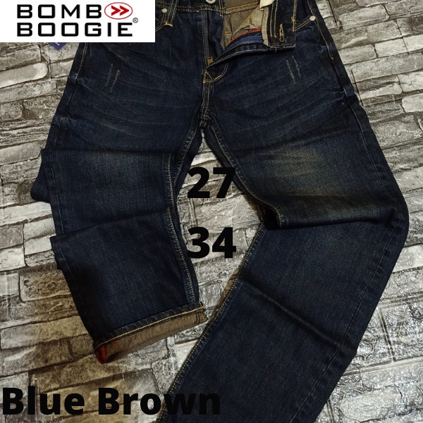 CELANA JEANS PANJANG PRIA TERBARU BOMBBOOGIE JEANS - Blue Brown, 29(P2P5) Celana Jeans sobek lutut r