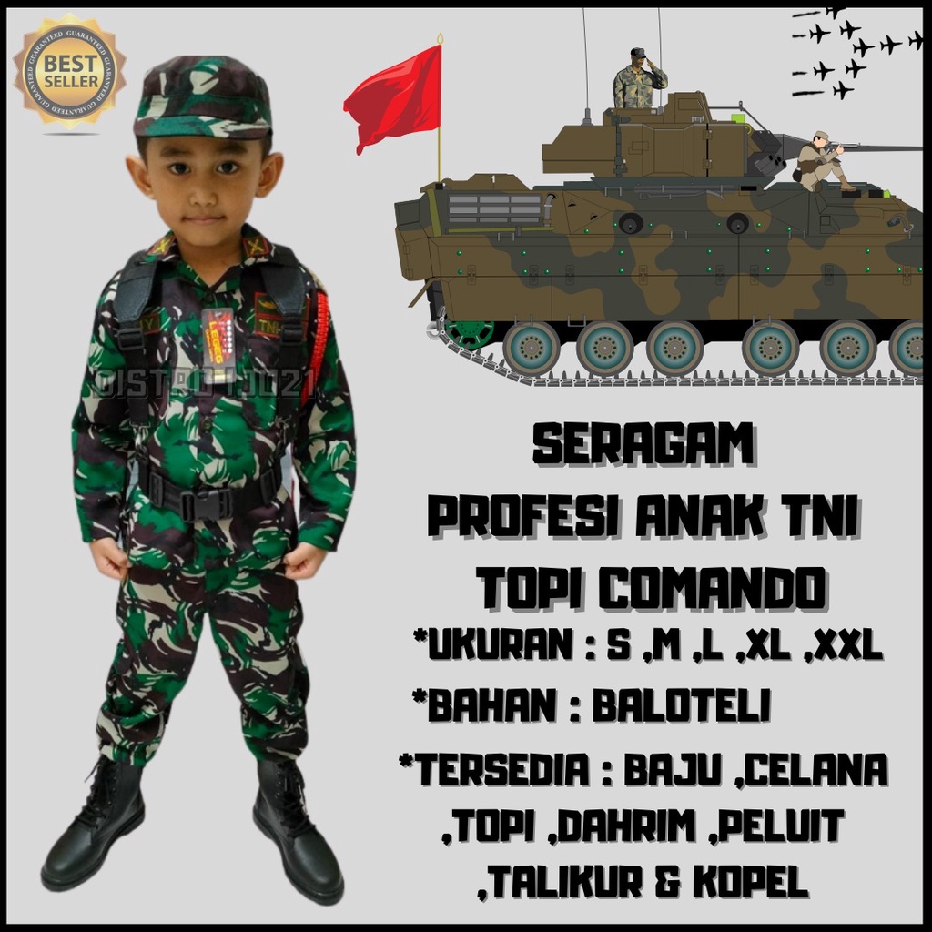 PROFESI ANAK POLISI TNI LORENG KOMPLIT DAHRIM KOPEL SERAGAM TNI ANAK KOMPLIT TOPI RIMBA KOMANDO BARET MERAH BARET HIJAU PET KOWAD COSTUM TNI MURAHSTELAN ANAK LORENG