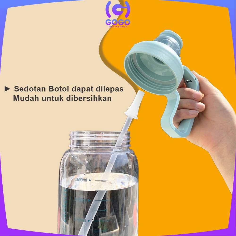 GOGO-C304 C305 Botol Minum Motivasi 2 Liter Food Grade / Botol Air Minum Jumbo 2000ml BPA FREE / Botol Minum Sedotan Dewasa