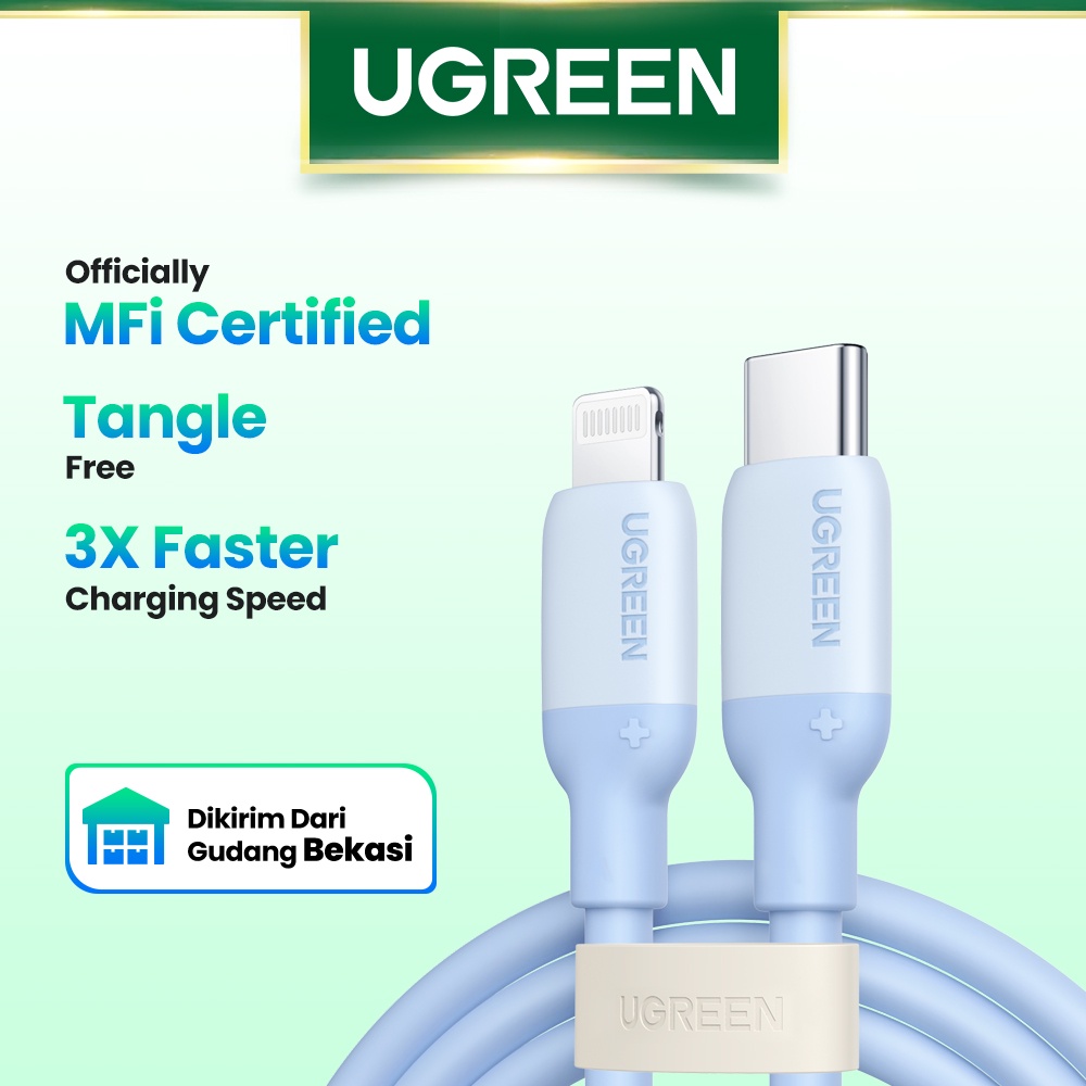 【Stok Produk di Indonesia】(New Arrival) UGREEN Kabel Data / Charger USB Tipe C Ke Lightning MFi Bahan Silikon Panjang 1M Untuk iPhone 14 13 Pro Max 7 8 11 12 13 Pro Max