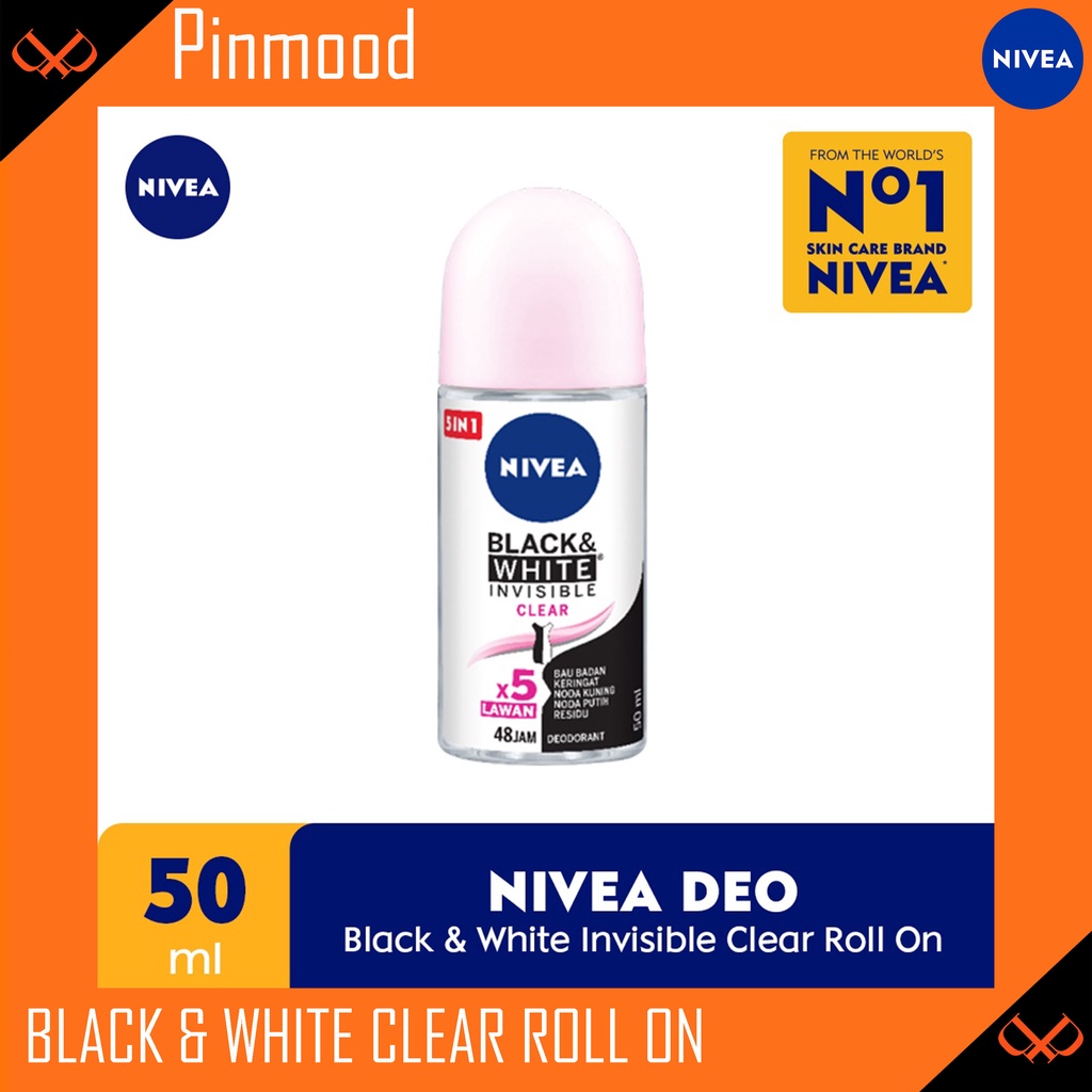 NIVEA DEODORANT BLACK &amp; WHITE INVISIBLE CLEAR [ 50 ML ] ROLL-ON FEMALE DEODORAN WANITA PERSONAL CARE