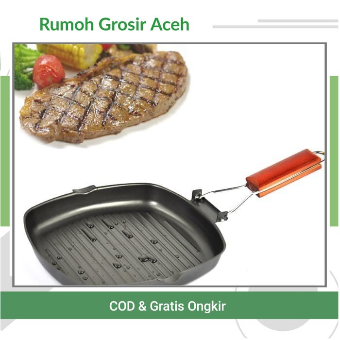 {ACEH} Square Grill Pan 20 Cm Teflon Wajan BBQ Bakaran Sate Serbaguna (TEFLON BBQ)