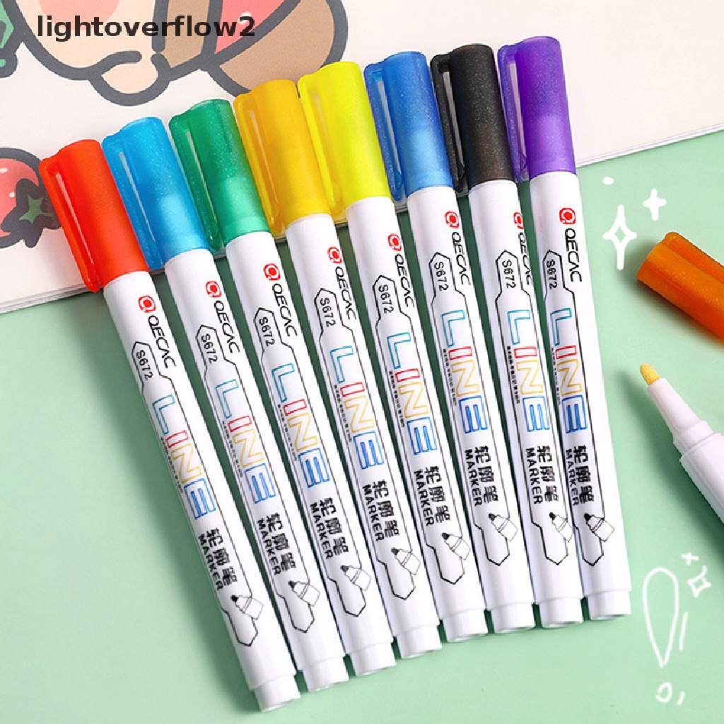(lightoverflow2) 8 / 12pcs / Set Spidol marker Garis Ganda Untuk Dekorasi diary / Pelajar